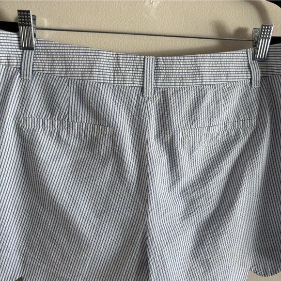 J.Crew Factory Women 12 Blue White Striped Preppy Seersucker Scalloped Shorts - Picture 7 of 9